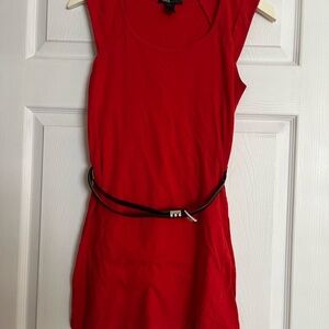 Red Sleeveless Dress with Belt